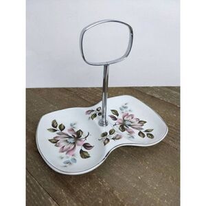 Divided Candy dish with handle Midwinter england serving plate, floral vintage
